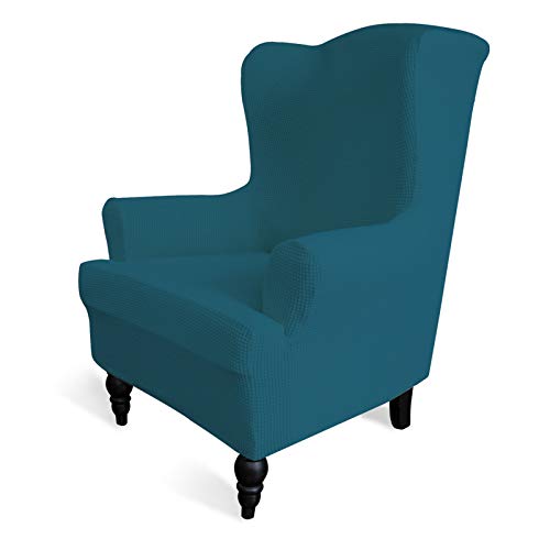 Image of Easy-Going Stretch Wingback Chair Sofa Slipcover Peacock Blue | 1-Piece Sofa Cover Furniture Protector Couch Soft with Bottom, Spandex Jacquard