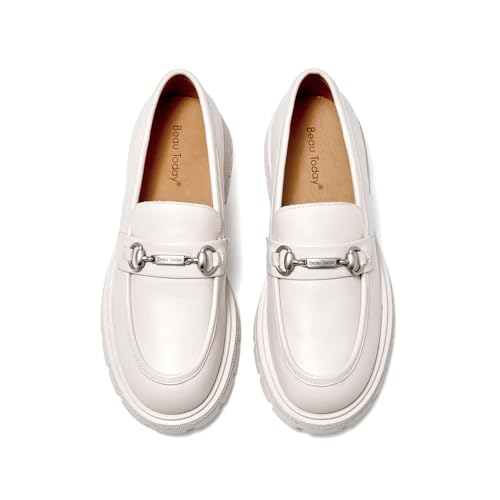 Image of BEAU TODAY Womens Platform Loafers, Leather Penny Loafer Shoes