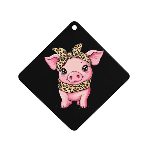 Cute Pigs Piggy Wearing Leopard Bandanna Car Air Freshener Hanging Aromatherapy Tablets for Car Accessories Rhombus