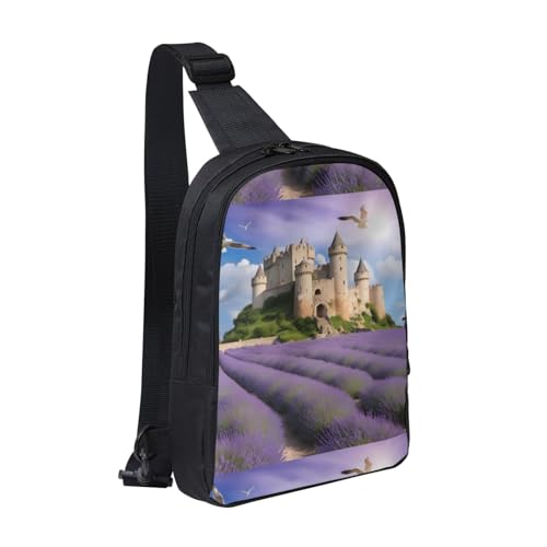 MYGANN Lavender Adjustable Strap Large Capacity Double Layer Crossbody Chest Bag 7.7x2.4x11.8in For Camping Travel Daily Leisure Activities, Black