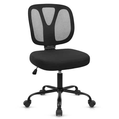 Image of CLATINA Armless Home Office Chair, Adjustable Height Backrest Ergonomic Mesh Desk Chair with Wheels, 360 Swivel Small Computer Task Chair for Home Office, Study, Meeting Room, Black
