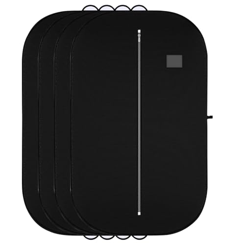 Image of Non Woven Blazer Cover with Zip | Hanging Coat Bags for Jacket, Saree, Shirt, Garments Clothes | Unisex Dress Wardrobe Organizer Folding Suit Covers, Black | Pack of 4