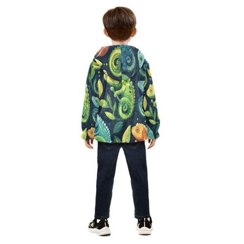 Chameleon Leaves Pattern Print Toddler Fleece Jacket Girl Boys Hooded Fleece Jacket Coat Warm Outwear Zip-up 3-10T4