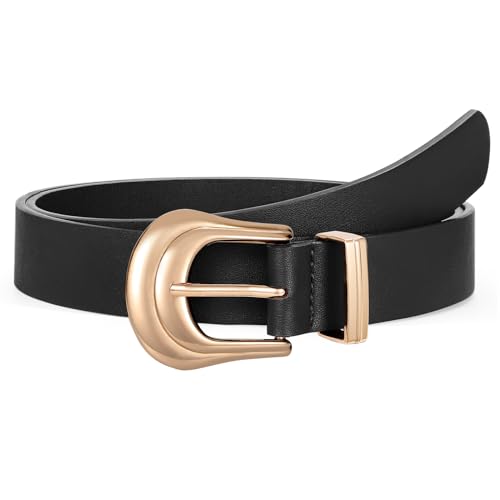LEACOOLKEY Women Western Belt Fashion Leather Belt with Gold Buckle for Jeans Pants Plus Size Suit for Waist Size 45
