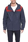 Tommy Hilfiger mens Lightweight Breathable Waterproof Hooded Jacket Raincoat, Navy/Red, Medium US