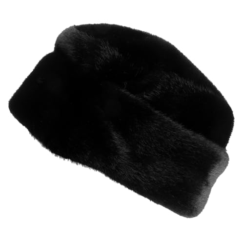 TOGEVAL Faux Fur Hat Men Mens Russian Style Warm Hat for Men Outdoor Casual Cap Black