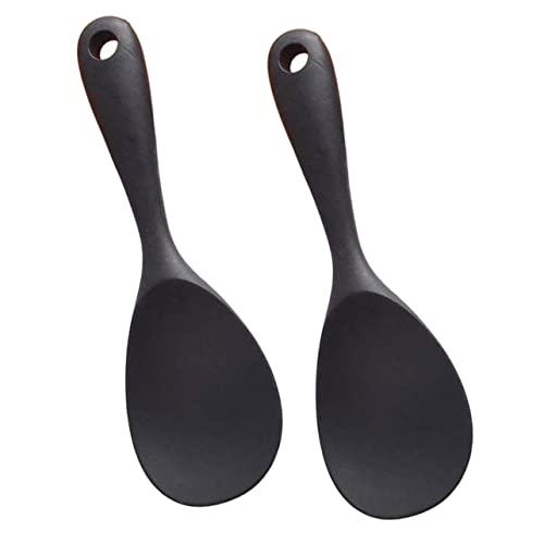 GRIRIW 2pcs Silicone Rice Spoon Non- Stick Rice Paddle Kitchen Rice Paddle Rice Shovel Compact Rice Spatula Sushi Rice Paddle Soup Spoons Wear-resistant Rice Scooper Black