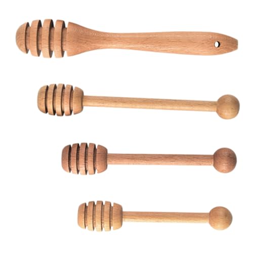 OSOLADY 4個 創意?木蜂蜜棒 ?拌棒 蜂蜜スプーン 点 実用的 軽量 持ち運び便利 ジャム混ぜ用 健康素材 繰り返し使用可能 再利用可能