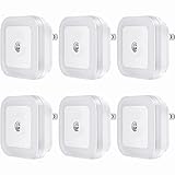 SYCEES Plug-in LED Night Light with Dusk to Dawn Sensor for Hallway, Stairs, Bathroom, Kitchen, Bedroom, Nursery, Kids Room, Daylight White, Pack of 6