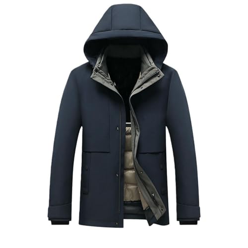 Manteau homme hiver en duvet mi-long avec capuche amovible et doublure veste