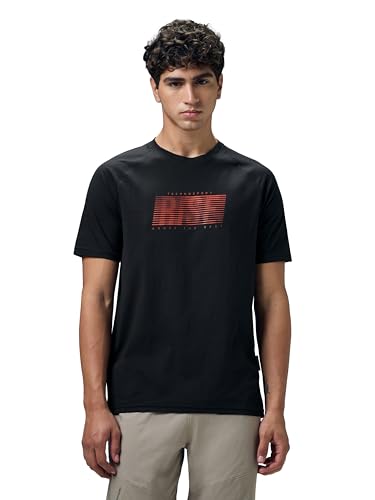 Image of TECHNOSPORT Men's Typography Printed T-Shirt COTFLEX Quick Dry Slim Fit Round Neck Sports Tee for Gym Running Casual Wear UPF50+ Anti Odour