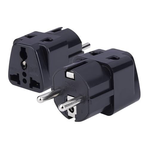 MX Europe Travel Adapter India to Europe | Universal 2 Pin & 3 Pin Socket | Type E/F Schuko Plug | Travel Adapter for Home, Office & Travel | Black, 2 Pieces