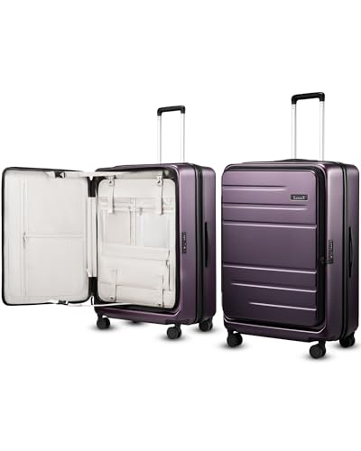 LUGGEX Checked Suitcase Top Opening, FLT Expandable Polycarbonate Hard Shell Suitcase with Wheels (FX-Lite, Purple, 30 Inch, 105L-115L)