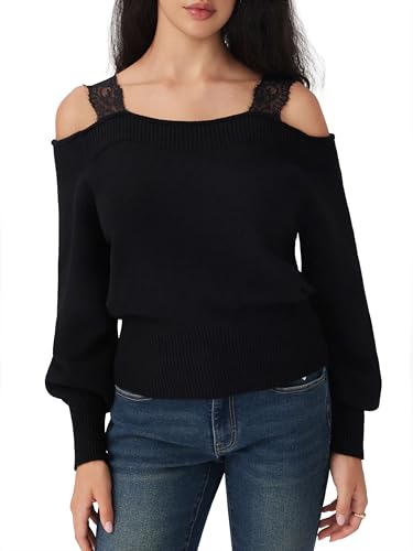 CIDER Off The Shoulder Sweaters for Women Lace Trim Long Sleeve Cropped Sweaters Knitted Pullover Sweater Trendy Fall2