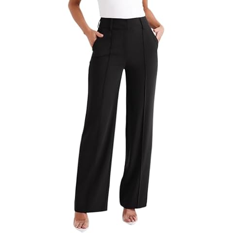 NIMIN Women's Wide Leg Dress Pants Office Business Trousers Long Straight Comfy Black Pants High Waisted Slacks Black L Cover