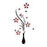 YQSDG DIY 3D Mirror Acrylic Wall Sticker Flower Vase Decal Butterfly Art Mural for Home Room Decor (