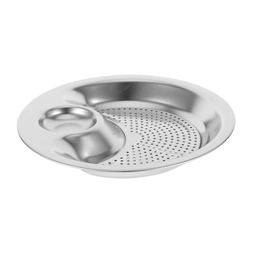 COLLBATH 2 Stainless Steel Dumpling Serving Plate with Integrated Sauce Dish Dual Compartment Appetizer and Sushi Platter Elegant Snack Dish for Dipping Sauces and Snacks