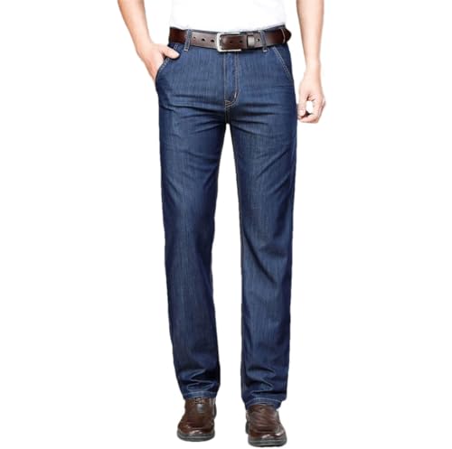 Men's Soft Modal Fabric Jeans Classic Business Straight Leg Denim Pants Work Trousers