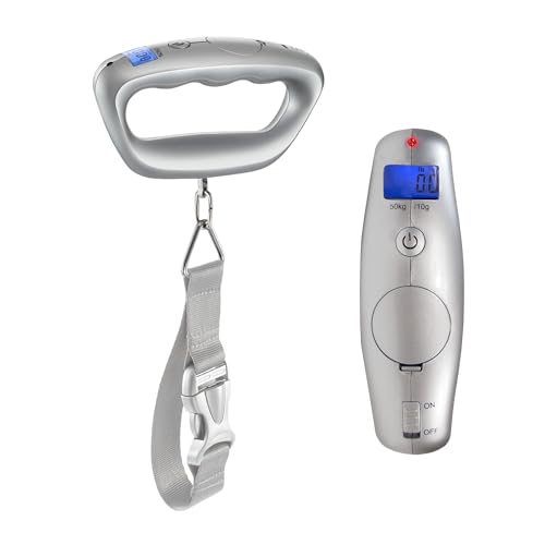 Smart Weigh Digital Portable Luggage Scale, 50kg /110lbs Capacity, with EZ Grip Handle, Travel Hanging Scale w/Strap, Bag Weight Gadget w/Tare Function for Suitcases, Batteries Included, Silver
