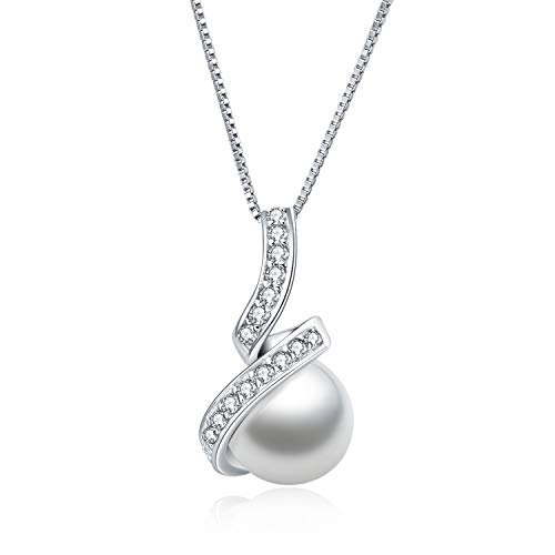 925 Sterling Silver Pearl Necklace Twisted Pendant Necklace for Women Mother's Day Christmas Gifts