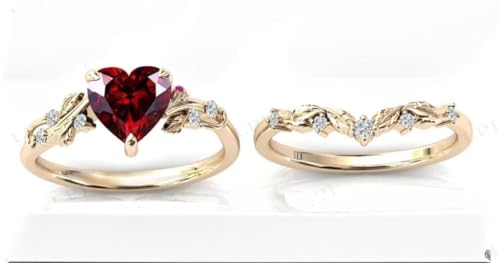 Generic vintage heart shape red garnet Wedding ring set Promise ring Engagement Ring set womens ring anniversary ring set, rose gold4