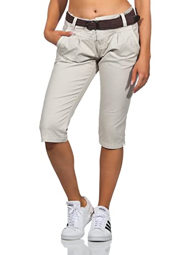 FRESH MADE Damen Capri Chino Shorts LFM-172 3/4 Hose mit Gürtel Light Sand M