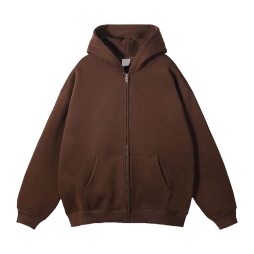 2024 Autumn Winter Menswear Plus Fleece Thickened Solid Color Zipper Cardigan Loose Fashion Hoodie 1 Coffee XXL2