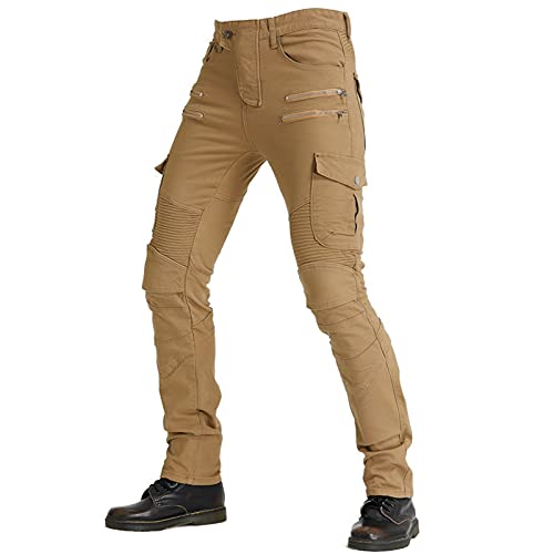 JICAIXIAYA Motorbroek voor heren met afneembare pantser voering protector, motorfiets biker broek slank slijtvast (kaki, L)