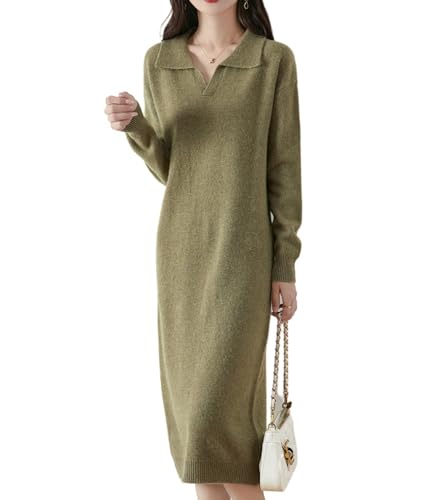 Sweater Dress Women's Long Sleeve 100% Merino Wool Knitted Pullover Flip  Collar Fall Winter Long Tops - Product Details