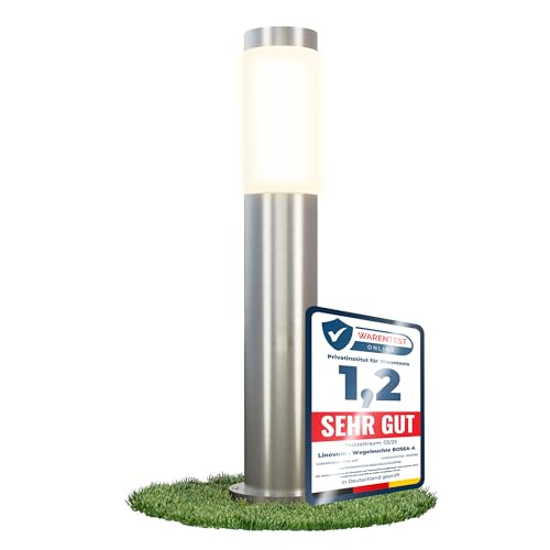 linovum BOSEA-A Wegeleuchte außen mit 1x E27 Sockel - moderne Pollerleuchte 50cm hoch - Sockelleuchte aus Edelstahl IP44