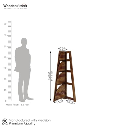 Image of Wooden Street Severino Bookshelf | 4 Tier Sheesham Wood Open Multipurpose Foldable Bookshelf | Compact Home and Office Wooden Rack | Teak Finish Bookcase |155 L x 155 W x 46 H Inches