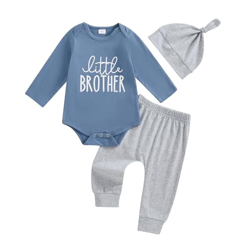 Image of wybzd Little Brother Newborn Outfit T-Shirt Romper Top and Pants Sets Baby Coming Home Hospital Clothes Summer Clothing