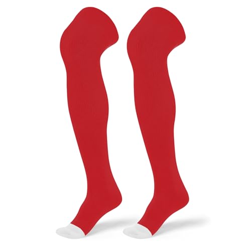 SUNYIWJIE Baseball Socks High Football Socks Multiple Sizes Over the Knee Baseball Sock for Boys Men (US, Alpha, Small, Regular, Regular, 1 Pair Red)