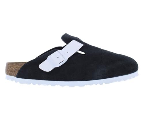 Image of Birkenstock Boston BS Suede Narrow Unisex Shoes Size 5, Color: Black /White-Black