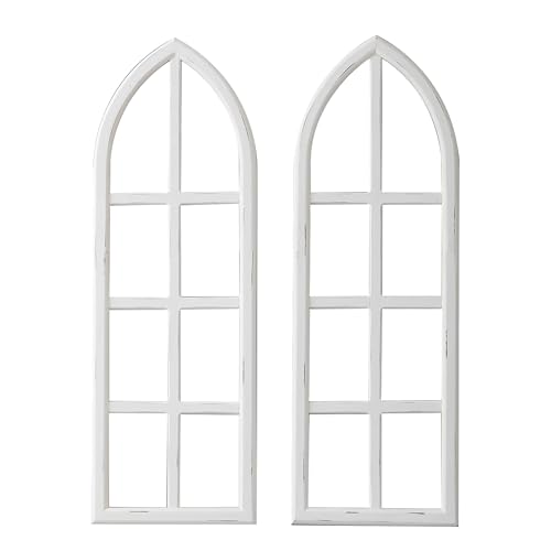 Sintosin Hanging Rustic White Wood Arched Window Frame Wall Decor