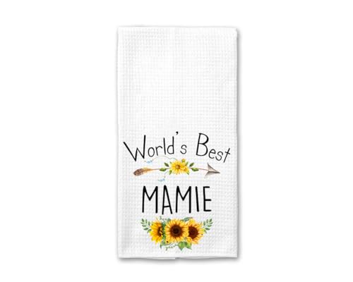 World's Best Mamie Kitchen Towel, Floral Sunflower Kitchen Towel, Best Mamie Ever, Gift Mothers Day Birthday Christmas Thanksgiving for Mamie, Soft and Absorbent Kitchen Tea Towel