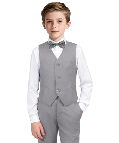 Image of Boys Formal Suit Vest and Pants Set 6 Pieces Suits for Boy Wedding Ring Bearer Outfit for Kids Tuxedo