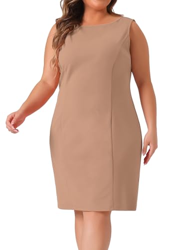 Image of Agnes Orinda Plus Size Sheath Dress for Women Sleeveless Boat Neck Casual Straight Pencil Work Dresses