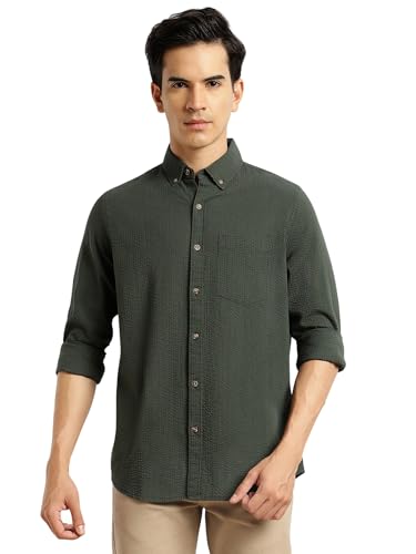 Image of Thomas Scott Men's | Slim Fit | Striped Design | Button-Down Collar | 100% Cotton Casual Shirt for Mens