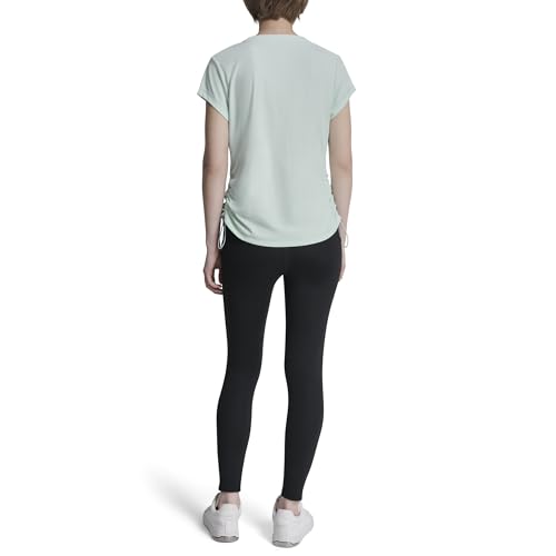 Image of DKNY Women's Short Sleeve V-Neck Tech Ruched Side Seam Active T-Shirt