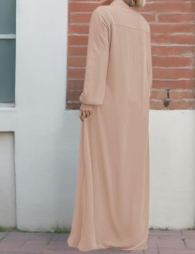 Image of Womens Abaya Muslim Long Sleeve Front Zipper Dress Prayer Islamic Clothes with Pockets