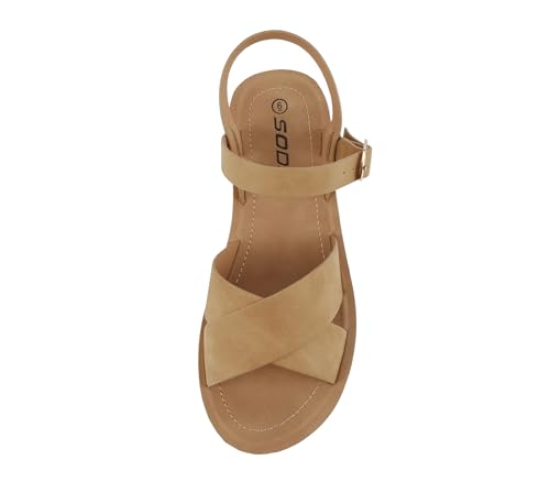 Image of Soda CHESTER ~ Women Flat Sandals Flatform Ankle Buckle Criss Cross Band Straps Sandals Shoes (Gold Raffia, 5.5)