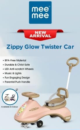 Image of Zippy Glow Twister Car | BPA-Free Ride-On Toy with LED Anti-Scratch Wheels, Music & Lights | Fun Engaging Design with Parental Push Handle | Durable & Child-Safe Baby Ride-On Car (Cream)