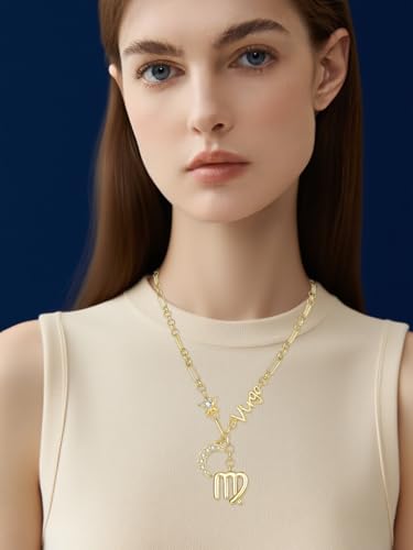 14K Gold Zodiac Necklace for Women - Horoscope Constellation Pendant with Moon and Star, Luxury Birthday Gifts Jewelry for Her (12 Zodiac Signs)4