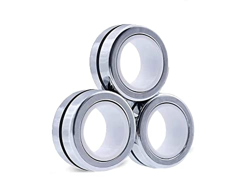 AHEYE Fidget Toys-Novely Stress Relief ADHD Finger Toy Cool Ideal Office School Stress Toys Fun Magnetic Rings for Man Woman Teens Kids Boys Girls Anxiety-Slver