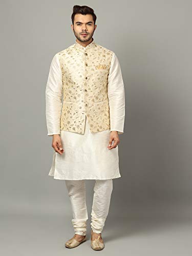 Image of Uri and MacKenzie Men's Silk Blend Kurta Pyjama with Stylish Embroidered Ethnic Jacket