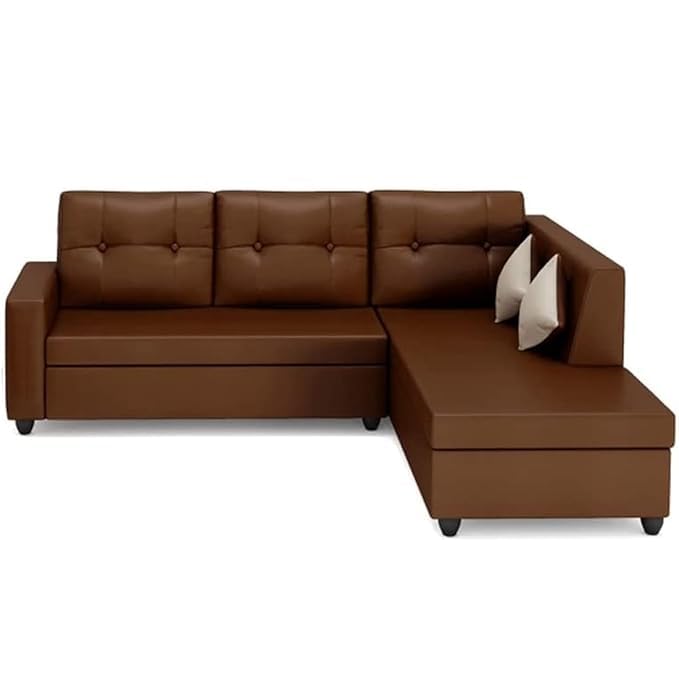 Image of FURNY Nathanie 4 Seater Leatherette RHS L Shape Sofa Set (Brown) | Durable Comfort | Modern Design | Ideal for Living Room