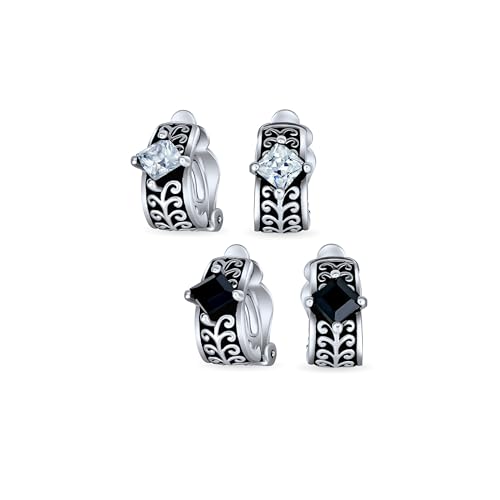 Boucles d'oreilles clip demi-créoles pour oreilles non percées style balinais noir