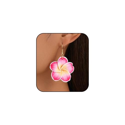 Pink Flower Earrings for Women Boho Floral Dangle Earrings Hibiscus Petal Drop Earring Luau Beach Party Vacation Hawaiian Style Accessories Jewelry ﻿