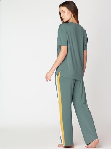 Image of Night Suit for Womens Side Stripe Modal Night Dress of Top and Pajama Set 9374
